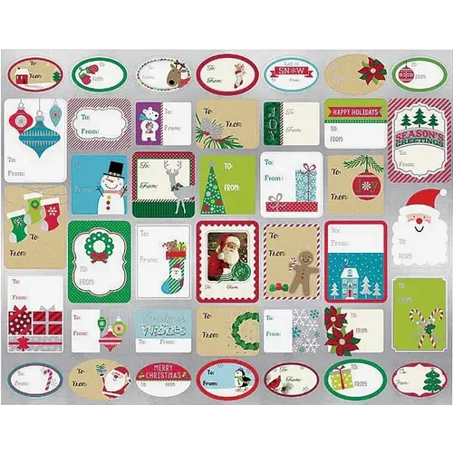 IG87436/68113 Sticky Gift Tag, Assorted, Occasions: Christmas, Self Adhesives Gift Tags, Paper - pack of 36