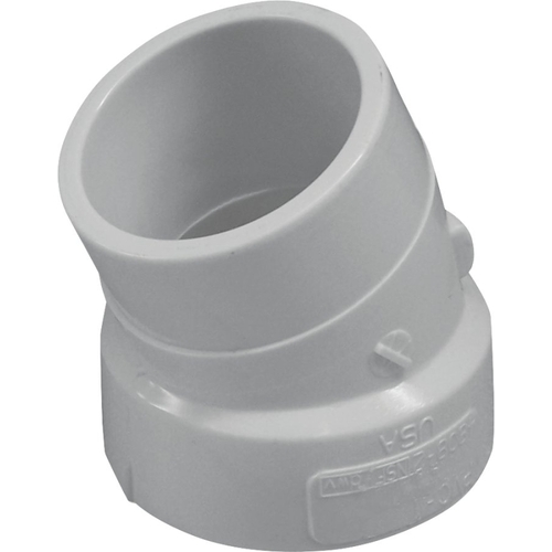 Street Pipe Elbow, 1-1/2 in, Spigot x Hub, 22.5 deg Angle, PVC, White