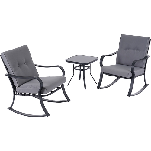 Rocking Chair Set, 24 in OAW, 30.07 in OAD, 19.9 in OAH, Steel & Tempted Glass, Gray