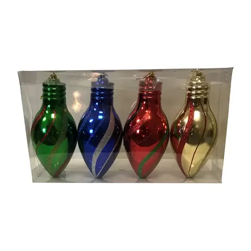 Bulb Ornament, 100 mm H, PVC, Assorted - pack of 4