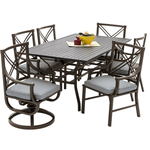 Audubon Dining Set, 7-Piece, 6 Seating, Rectangle Table, Aluminum Tabletop, Gray Table