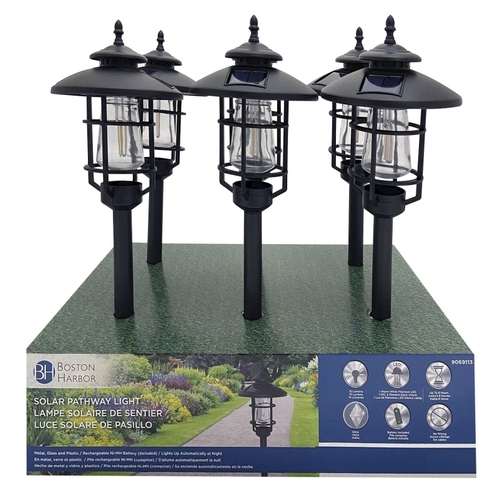 Solar Stake Light w/LED Filament, Ni-Mh Battery, AA Battery, 1-Lamp, Black, Battery Included: Yes - pack of 6