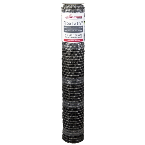 FibaLath Stucco Netting, 25 ft L, 39 in W, 0.22 in Thick, Fiberglass, Gray