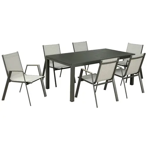 Pacific Casual LLC 216-WM0-7D-AL 223-MM19-185-7D Key Largo Sling Dining Set, 7 Pc Dark Gray