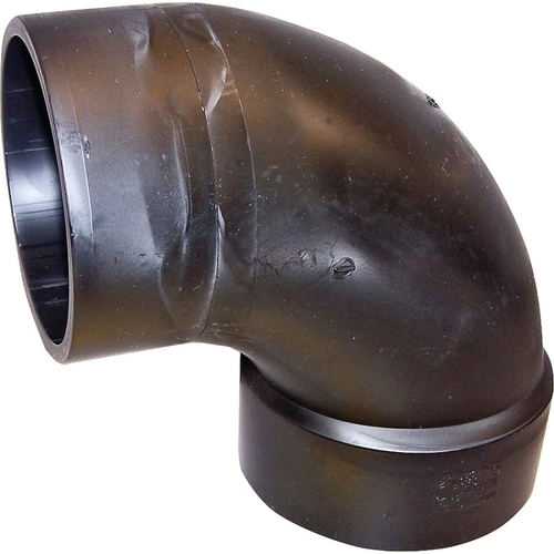 Sanitary Street Pipe Elbow, 1-1/2 in, Spigot x Hub, 90 deg Angle, ABS, Black