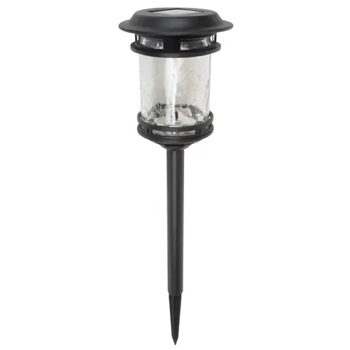 Solar Stake Light, Ni-Mh Battery, AA Battery, 1-Lamp, Plastic and Glass Fixture, Black