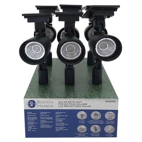 Boston Harbor 26078-XCP6 Solar Spotlight, Ni-Mh Battery, AA Battery, 1-Lamp, Plastic Fixture, Black, Battery Included: Yes - pack of 6