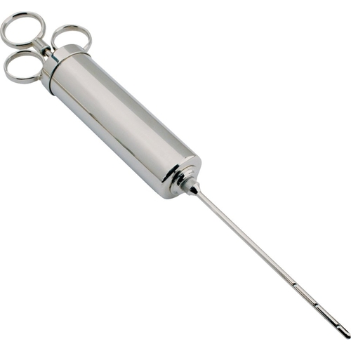 Marinade Injector, 4 oz Capacity, 6 in L Needle, 10-Hole Injector Needle, Silver