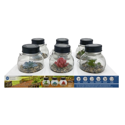 Jar, Ni-Mh Battery, 1-Lamp, LED Lamp, Glass Stone Succulent Stainless Steel Fixture - pack of 6