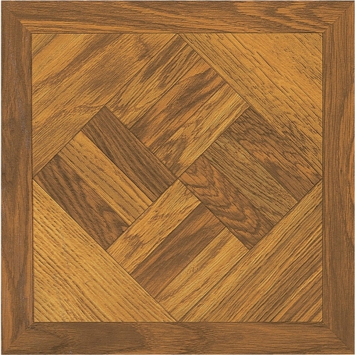 Vinyl Floor Tile, 12 in L Tile, 12 in W Tile, Square Edge, Dark Wood Geometric - pack of 45
