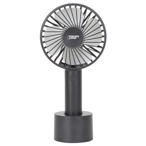 Rechargeable Handheld Fan, 5 VAC, 4 in Dia Blade, 4-Blade, 3-Speed, Black