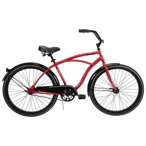 Huffy 66629 Men's Cruiser Bicycle, Mens, Steel Frame, Rear Coaster Brake, 26 in Dia Wheel, Crimson