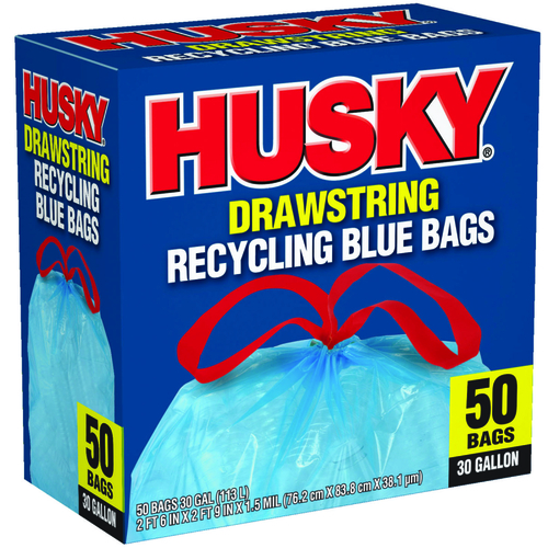Trash Bag with Drawstring, 30 gal Capacity, Blue - pack of 50