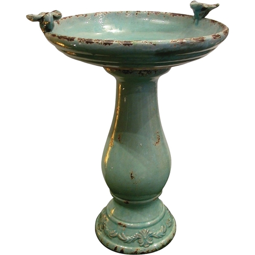 ALPINE TLR102TUR Antique Ceramic Bird Bath, 1-Tier, Ceramic, Turquoise, Antique