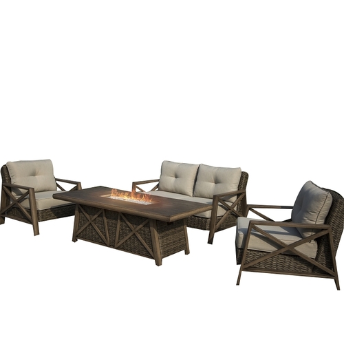 Seasonal Trends MS22002 Yukon Deep Seating Fire Pit Set with 72 in Table, Aluminum Frames with Woven Wicker