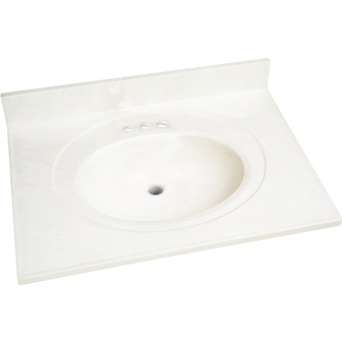 Foremost WS-2231 Vanity Top, 31 in OAL, 22 in OAW, Marble, Solid White, Oval Bowl, Countertop Edge