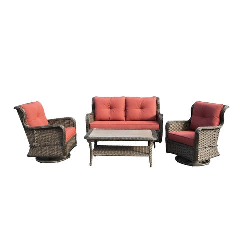 Woodbury Deep Seating Set, Aluminum and All Weather Wicker, Orange/Red, Four-Piece