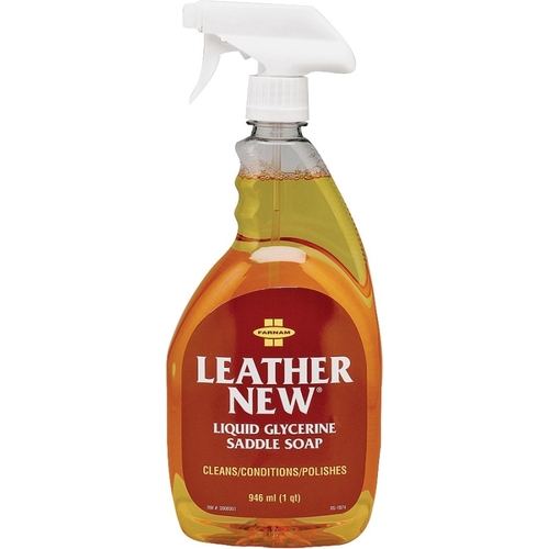 Leather New Easy-Polishing Saddle Soap, Liquid, Amber/Clear Yellow, 32 oz Bottle