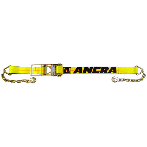 ANCRA 48987-24 500 Series Strap, 3 in W, 27 ft L, Polyester, Yellow, 5400 lb Working Load, Chain Anchor End