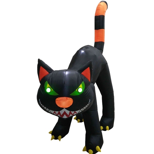 Inflatable Black Cat, 10 ft H, Nylon, Black, LED Bulb, Internal Light/Music: Internal Light