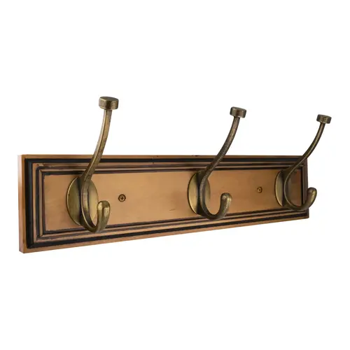 Beveled Squared Hook Rack For Home Hardware 18" Honey Pine, Gilded Bronze