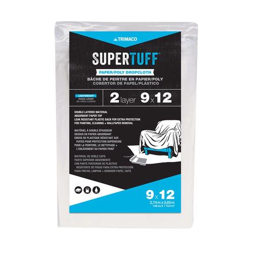 TRIMACO 02301/12ACE Drop Cloth Supertuff 9 ft. W X 12 ft. L Paper/Poly ...