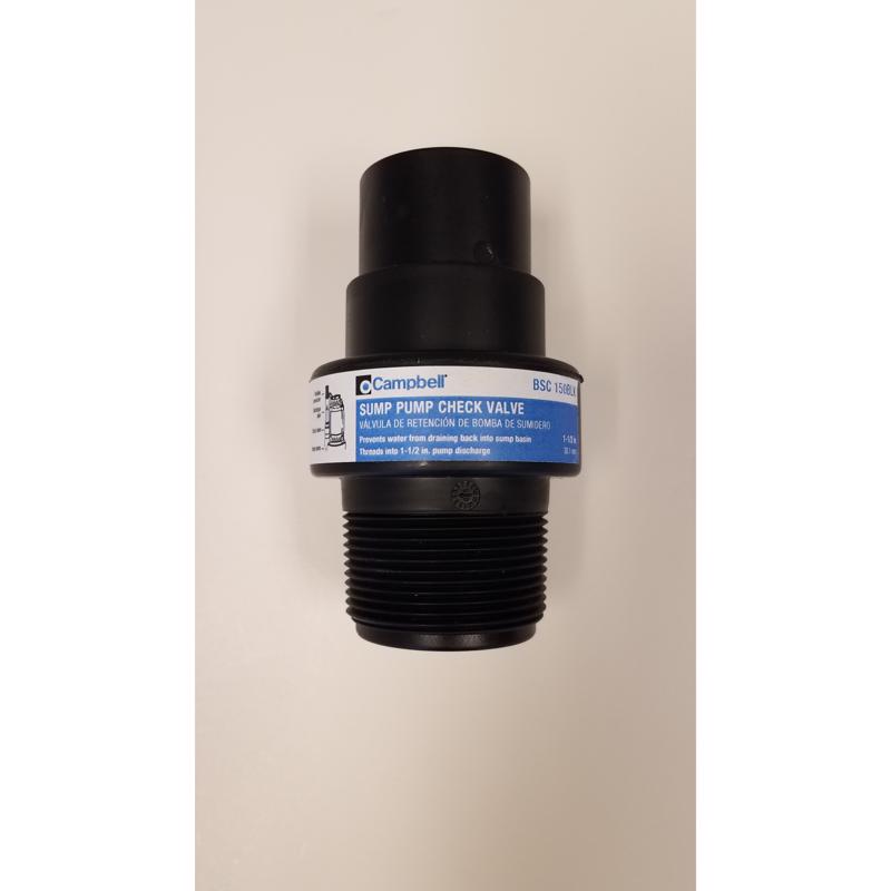 Campbell BSC 150BLK Check Valve 1-1/2" D X 1-1/2" D Plastic Swing