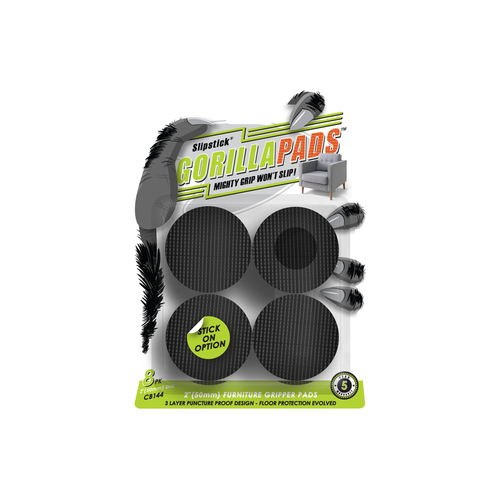 Gripper Pad GorillaPads Rubber Self Adhesive Black Round 2" W X 2" L Black - pack of 6
