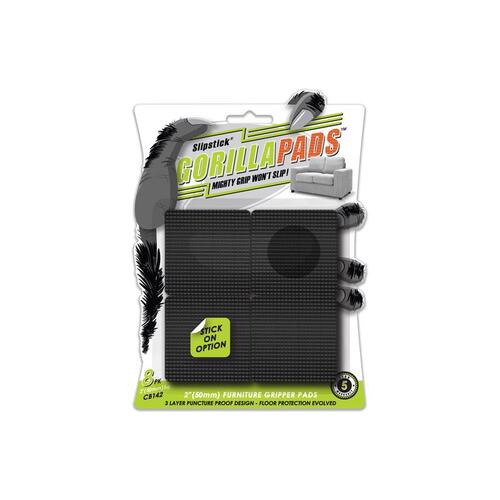 Slipstick CB142 Gripper Pad GorillaPads Rubber Self Adhesive Black Square 2" W X 2" L Black