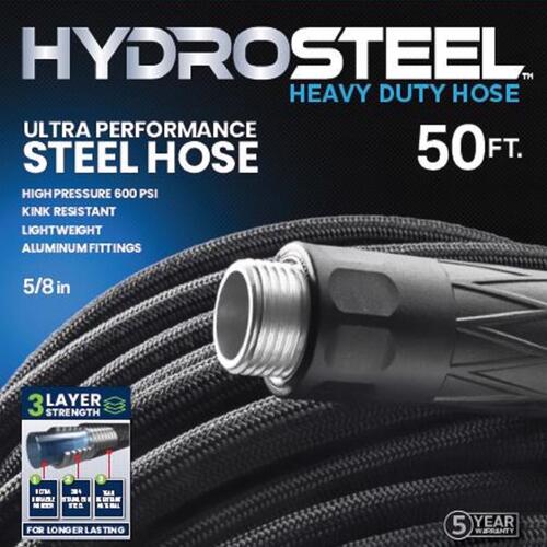 Hydrosteel 8589 Garden Hose 5/8" D X 50 ft. L Heavy Duty Black Black
