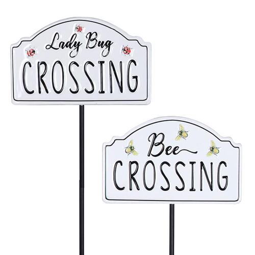 Exhart 50968-XCP12 Yard Stake Black/White Metal 26" H Lady Bug and Bee Crossing Black/White - pack of 12