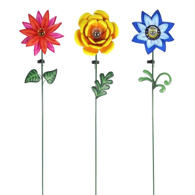 ALPINE RGG699A Solar Garden Stake Multicolored Glass/Metal 60" H Flower Multicolored