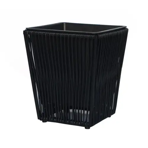 Planter 13.78" H X 11.81" W X 11.81" D Metal/Plastic Poly Rattan Black Black