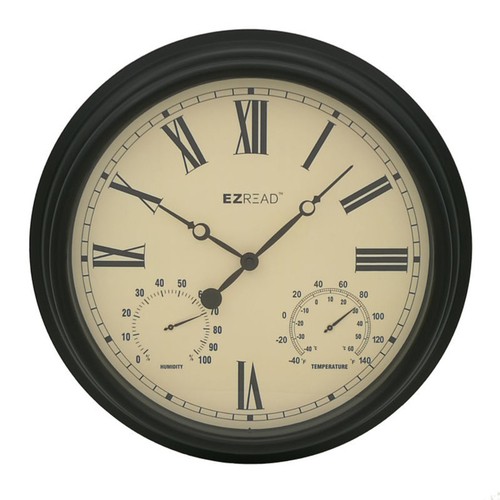 Clock/Thermometer/Hygrometer EZ Read Classic Metal Black 15" Black