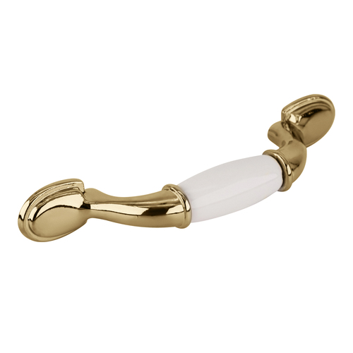 Amerock BP76245W3 Barrel Ceramic Cabinet Pull Handle For Kitchen And Cabinets Hardware 1 1/4" Projection White / Polished Brass