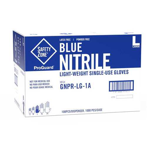 THE SAFETY ZONE GNPRLG1A NITRILE GLOVES, POWDER FREE, LATEX FREE