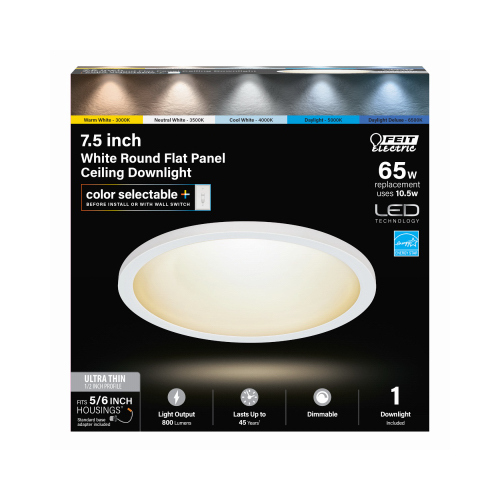 7.5" White Round Flat Panel 6-Way Color Select LED Fixture