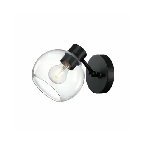 Hyson 1 Light Indoor Vanity Wall Fixture, Glass Globe, Matte Black Finish