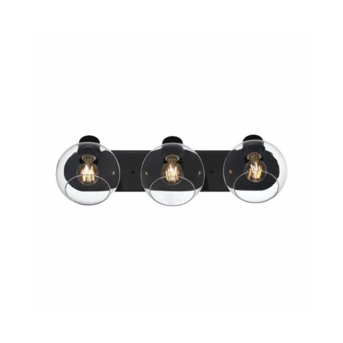 Hyson 3 Light Indoor Vanity Wall Fixture, Glass Globes, Matte Black Finish