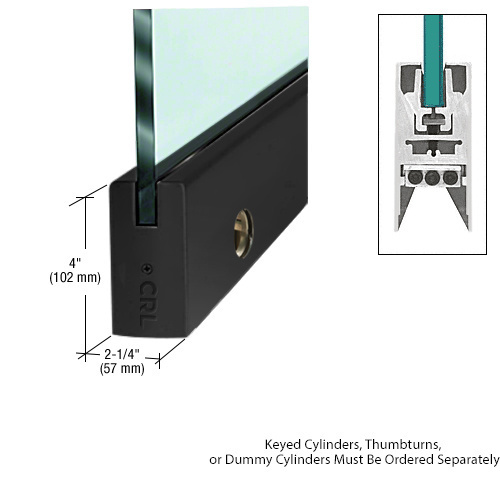 CRL DR4SMBL12SL Matte Black 1/2" Glass 4" Square Door Rail With Lock - 35-3/4" Length