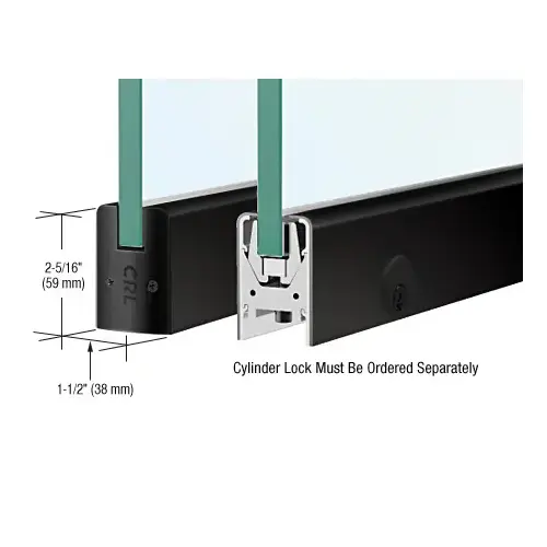 CRL DR2SMBL12SL Matte Black 1/2" Glass Low Profile Square Door Rail With Lock - 35-3/4" Length