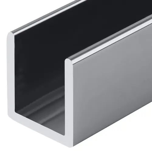 Polished Stainless 1/2" Fixed Panel Shower Door Deep U-Channel -  24" Stock Length - pack of 25