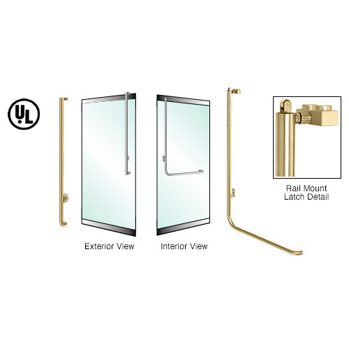 Satin Brass Left Hand Reverse Low Profile Mount Keyed Access "J" Exterior Top Secured Panic Handle