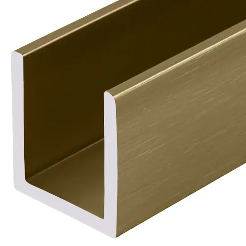 Satin Brass 1/2" Fixed Panel Shower Door Deep U-Channel -  60" Length - pack of 50