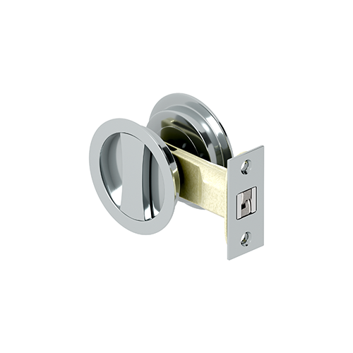 2-1/8" Round Sliding Door Passage Lock Bright Chrome Finish