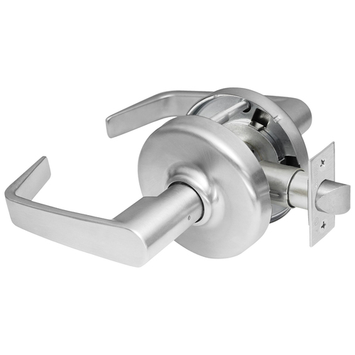 Grade 2 Passage Lever x Blank Plate Cylindrical Lock, Newport Lever, Satin Chrome Finish, Non-handed, 5" Backset Satin Chrome