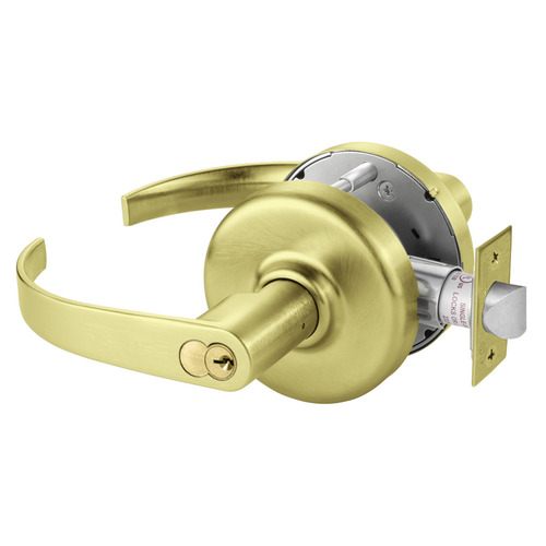 Grade 2 Classroom Cylindrical Lock, Princeton Lever, SFIC Prep Disposable Core, Satin Brass Finish, Non-handed Satin Brass