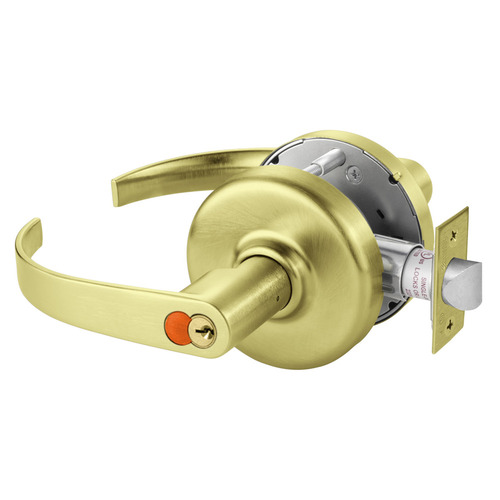 Grade 2 Entry or Office Cylindrical Lock, Princeton Lever, Corbin Russwin 6-Pin LFIC Blue Construction Core, Satin Brass Finish, Non-handed Satin Brass