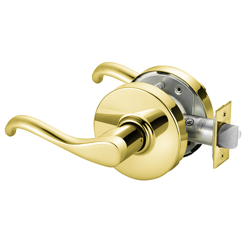 Grade 1 Exit Cylindrical Lock, Y Lever, Non-Keyed, Bright Brass Finish, Left Hand Bright Brass