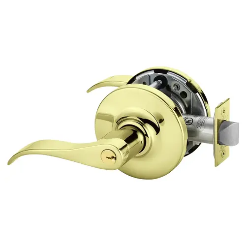 Grade 1 Classroom Security Apartment Exit Privacy Cylindrical Lock, G Lever, Conventional Cylinder, Bright Brass Finish, Right Hand Bright Brass